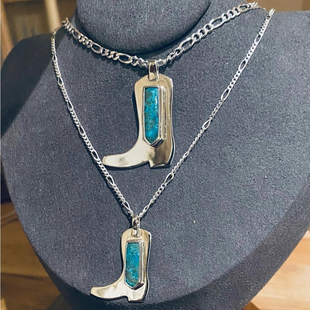 Sterling silver and turquoise boot necklaces